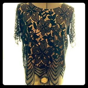 EXPRESS Black short sleeve lace top